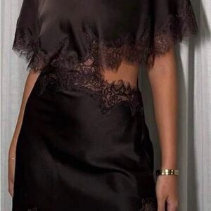 Zara Brown Satin Dress with Lace Trim
